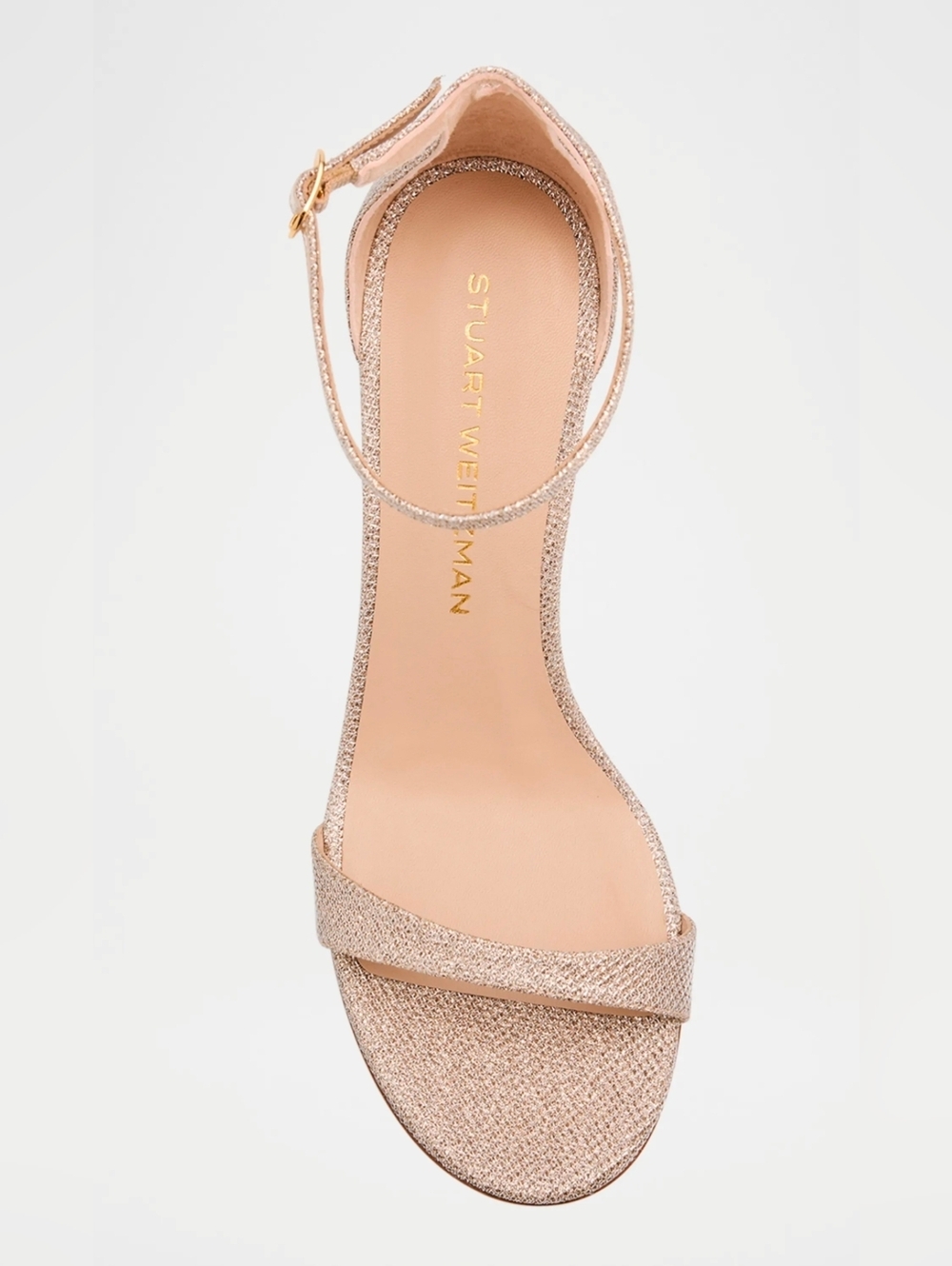 Stuart Weitzman Nudist II Metallic Ankle-Strap Sandals Poudre Size 7.5